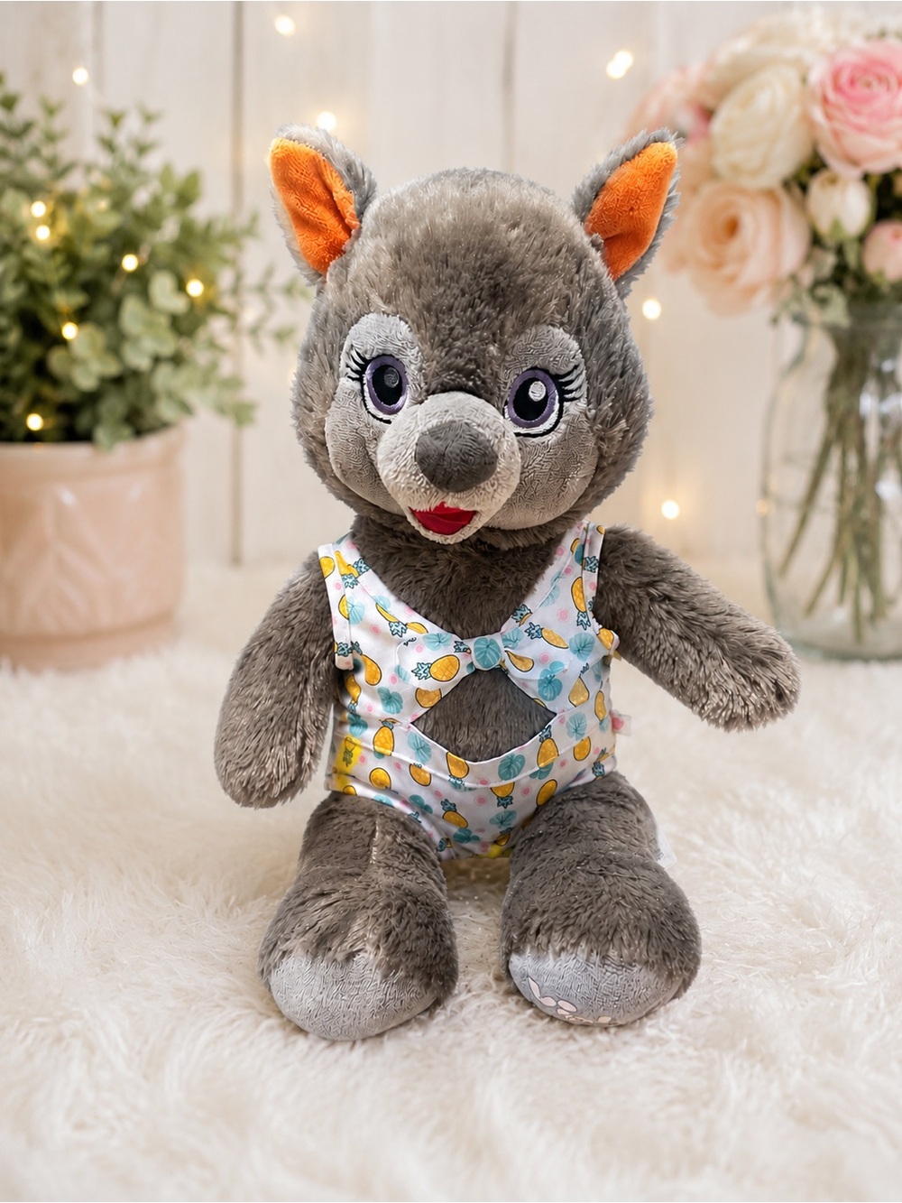 Build-A-Bear Great Wolf Lodge Violet the Wolf Plush Pineapple Swimsuit EUC